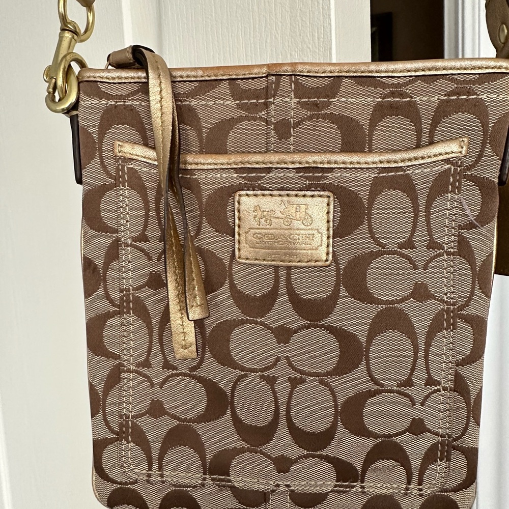 COACH Brown Crossbody Bag with Signature C Pattern and Gold Accents